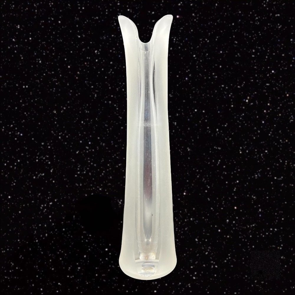 Vintage Polish Art Glass Vase Large Tall Frosted‎ Clear Glass Signed By Artist